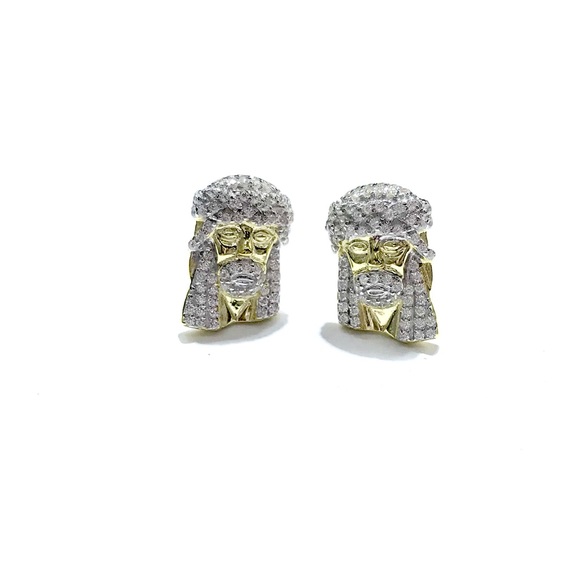 Sterling Silver ICED OUT JESUS FACE STUD EARRINGS - Picture 5 of 7